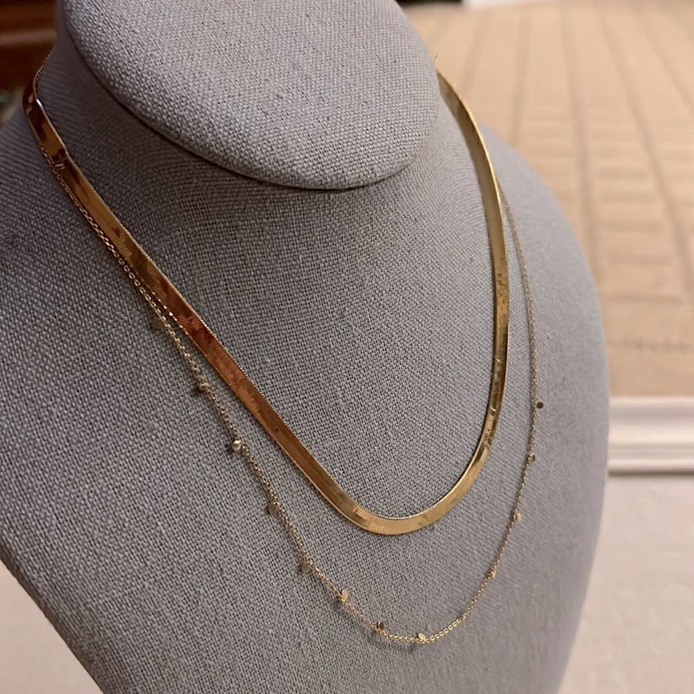 Double Layer Gold Chain With Second Chain W Littl… - image 1